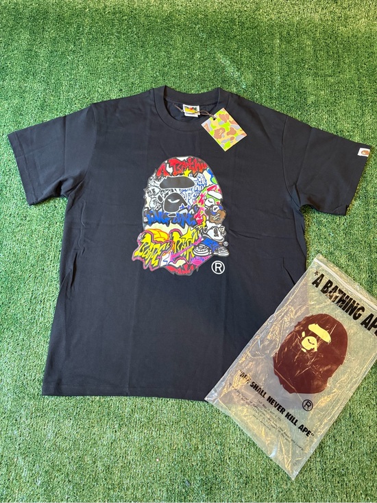 Bape Other - Bape Black Graphic Logo Short Sleeve Tee with Multicolor Ape Head